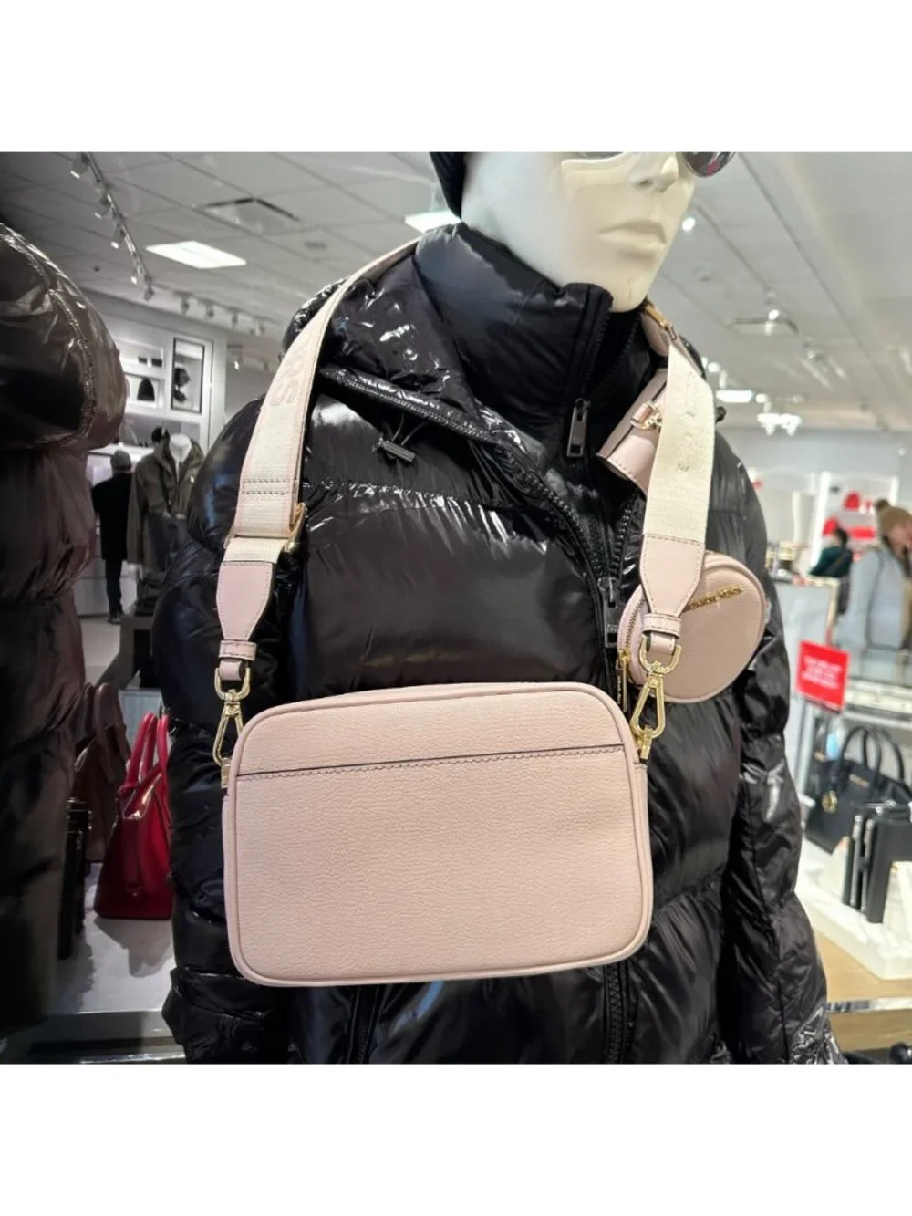 ❤️Michael Kors Sz M Crossbody Bag Jet Set Leather with Tech Case Pink Gold New